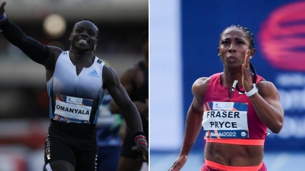 Fraser Pryce and Omanyala set impressive world leading times in the 100m at the Kip Keino Classic Watch Athletics