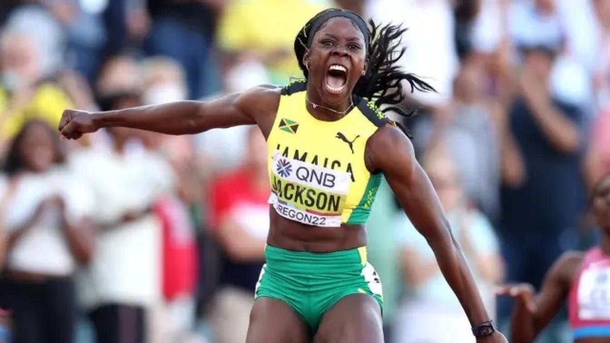 Shericka Jackson blazes to World Championships 200m gold Watch Athletics